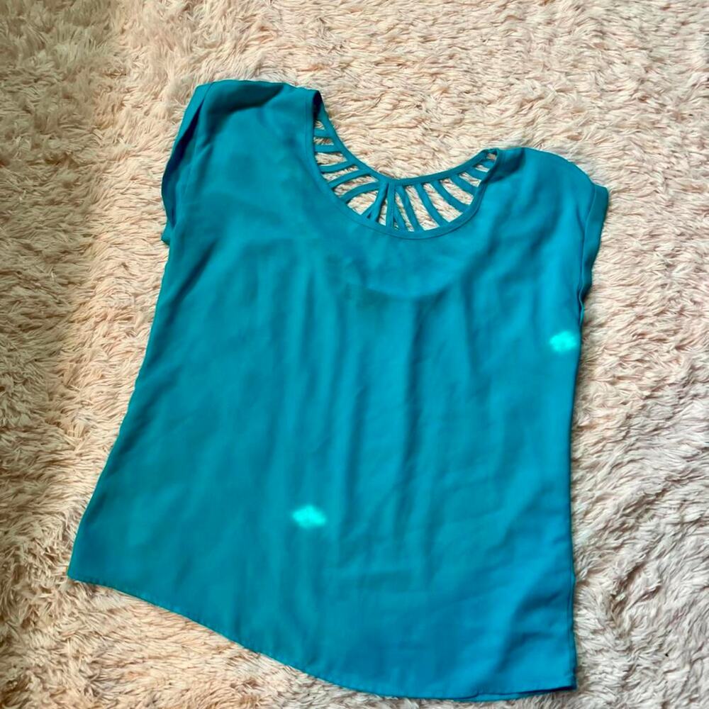 Paper moon‎ Sheer Vivid Lattice Back Casual Professional Spring Easter Blouse